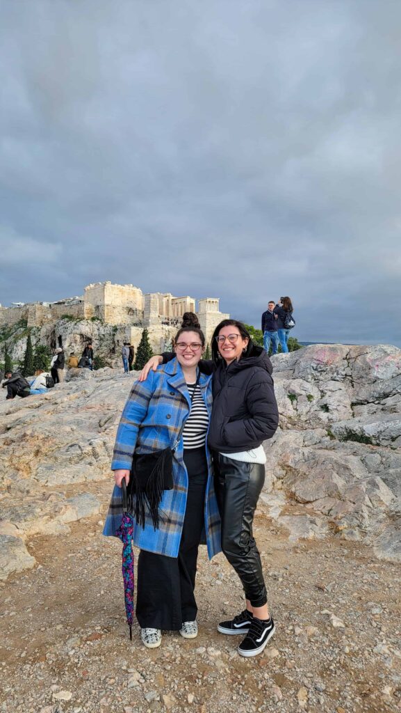 my Greek friend, Ioanna, and I in Athens; she taught me Greek phrases, from kalimera to kalispera