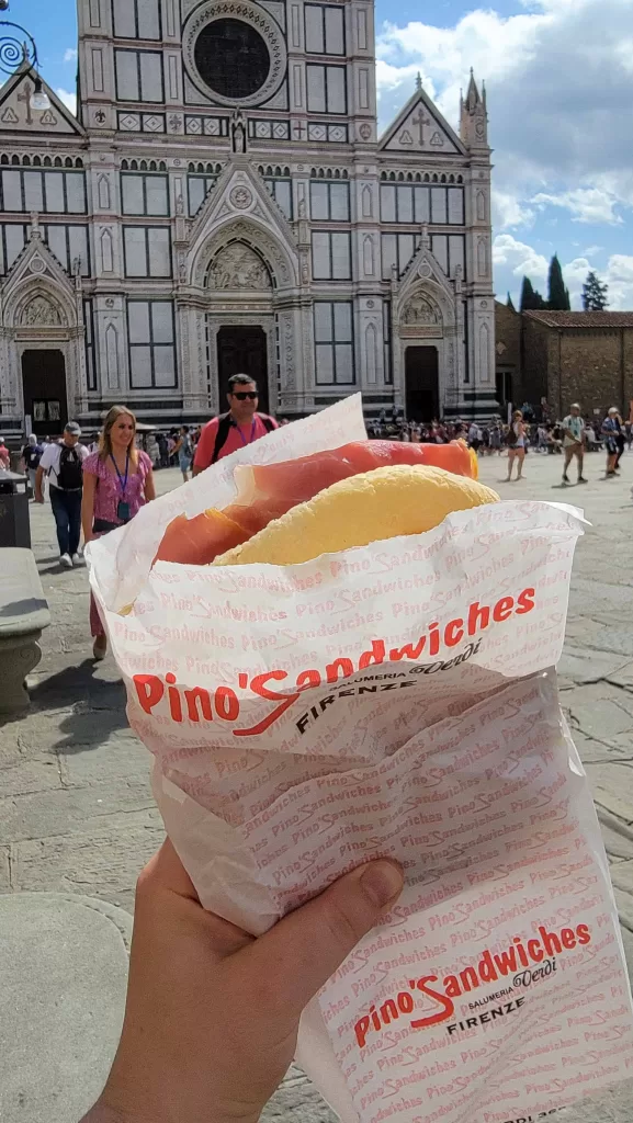 A sandwich with prosciutto from Pino's Sandwiches in Florence