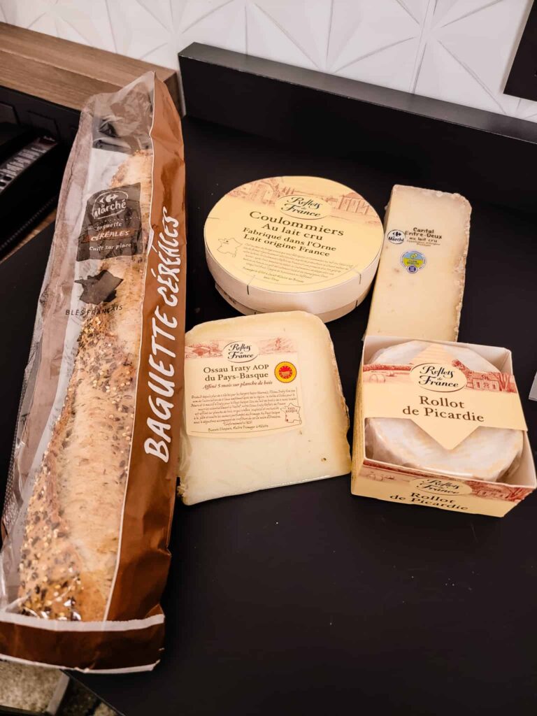 4 types of cheeses and a multigrain baguette