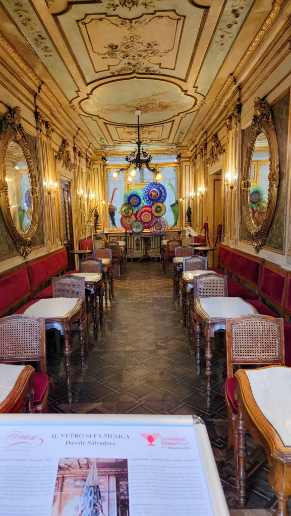 indoor seating at cafe florian in venice