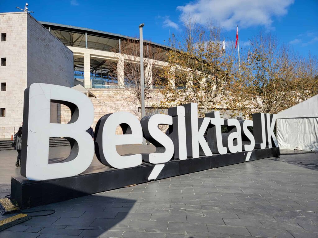 besiktas sign in front of the besiktas stadium in istanbul