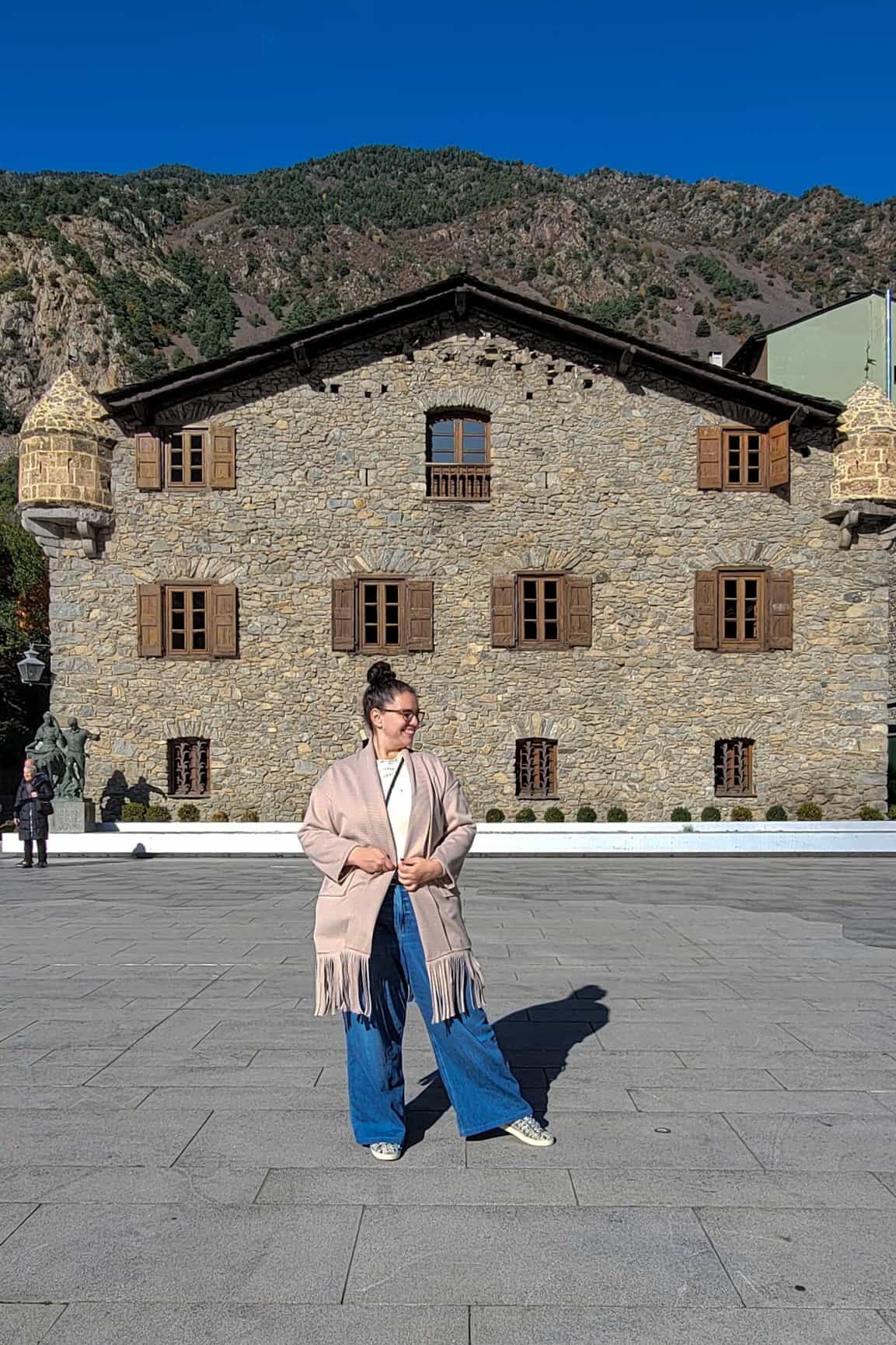 the author in front of casa de la vall, part of my andorra itinerary