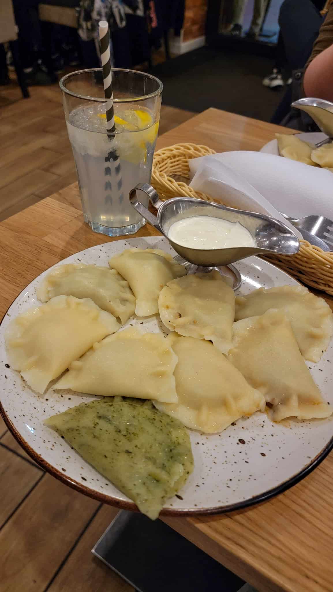 plate of pierogi at a restaurant in warsaw