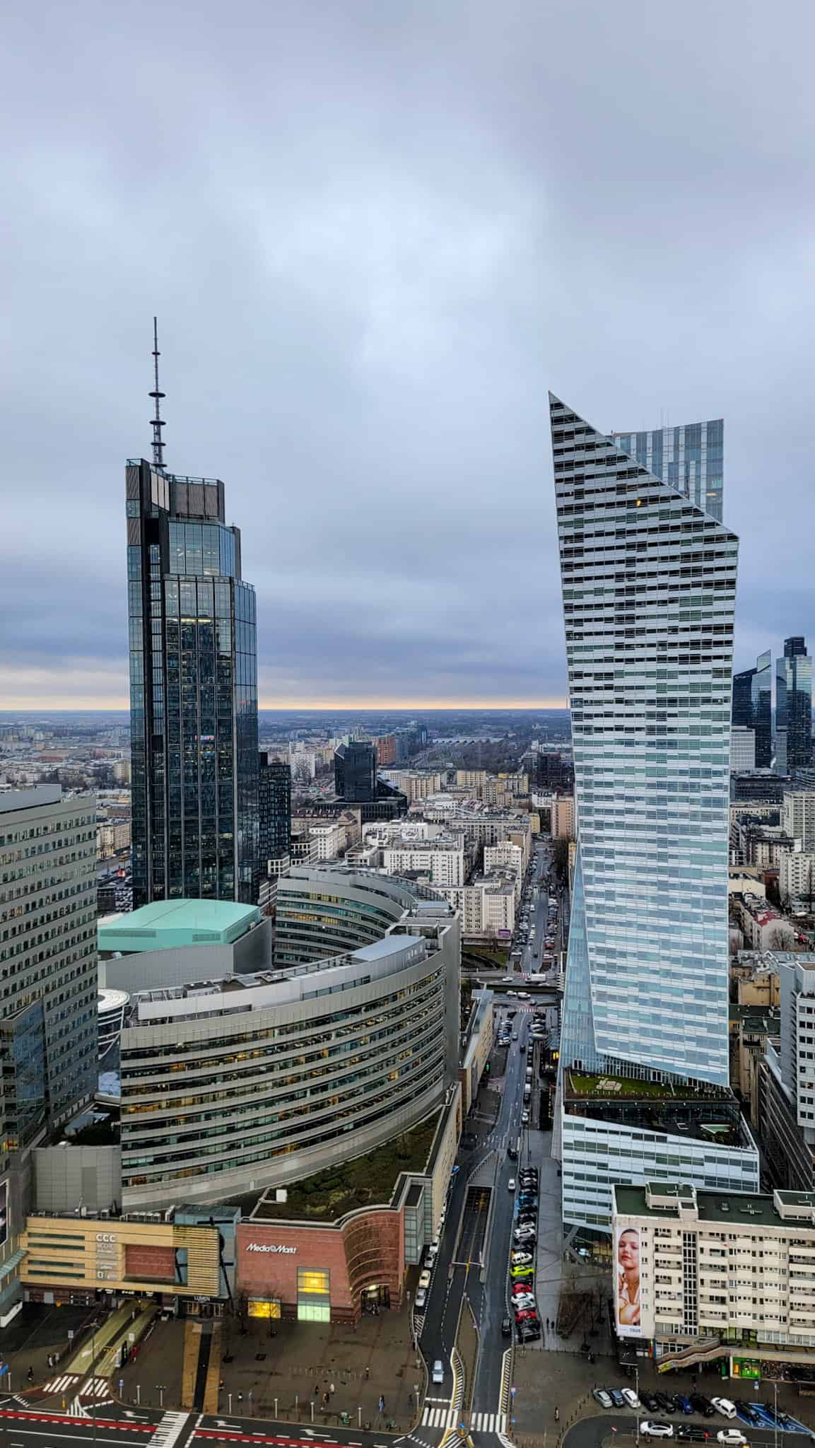 view of skyscrapers from the observation deck at the palace of culture and science in warsaw