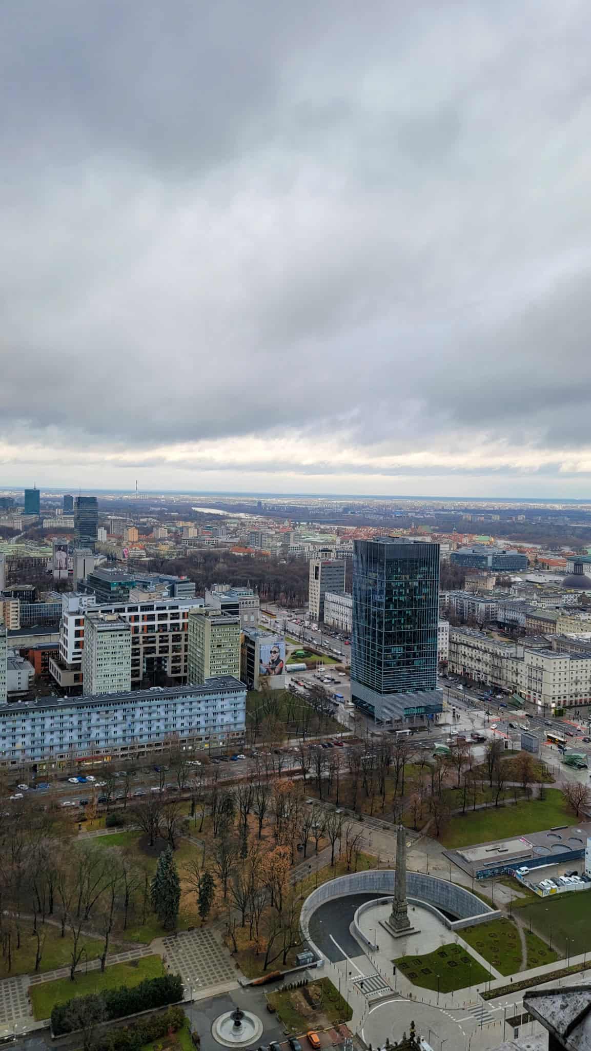 view of the warsaw old town from the palace of culture and science