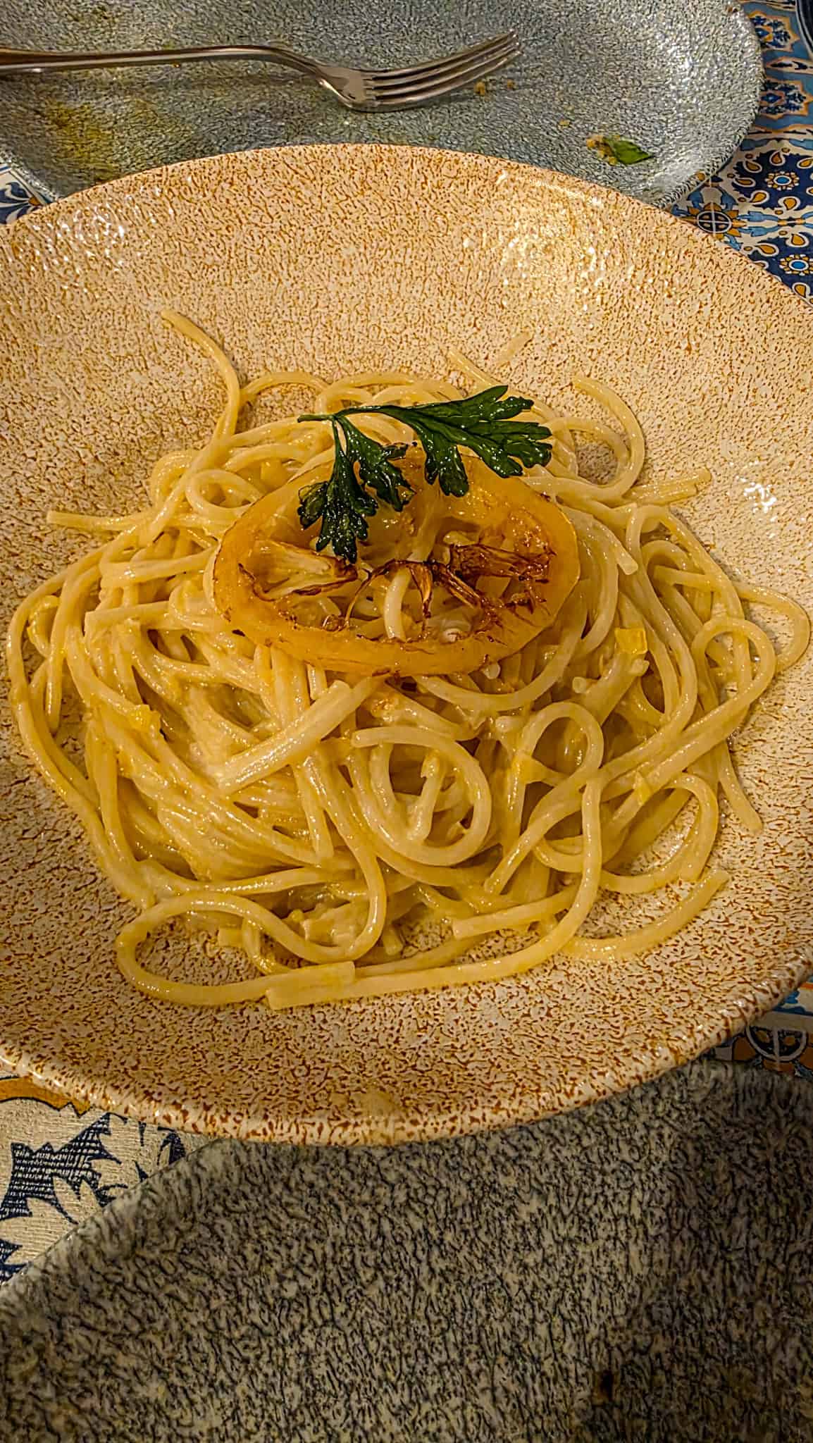 a plate of lemon pasta