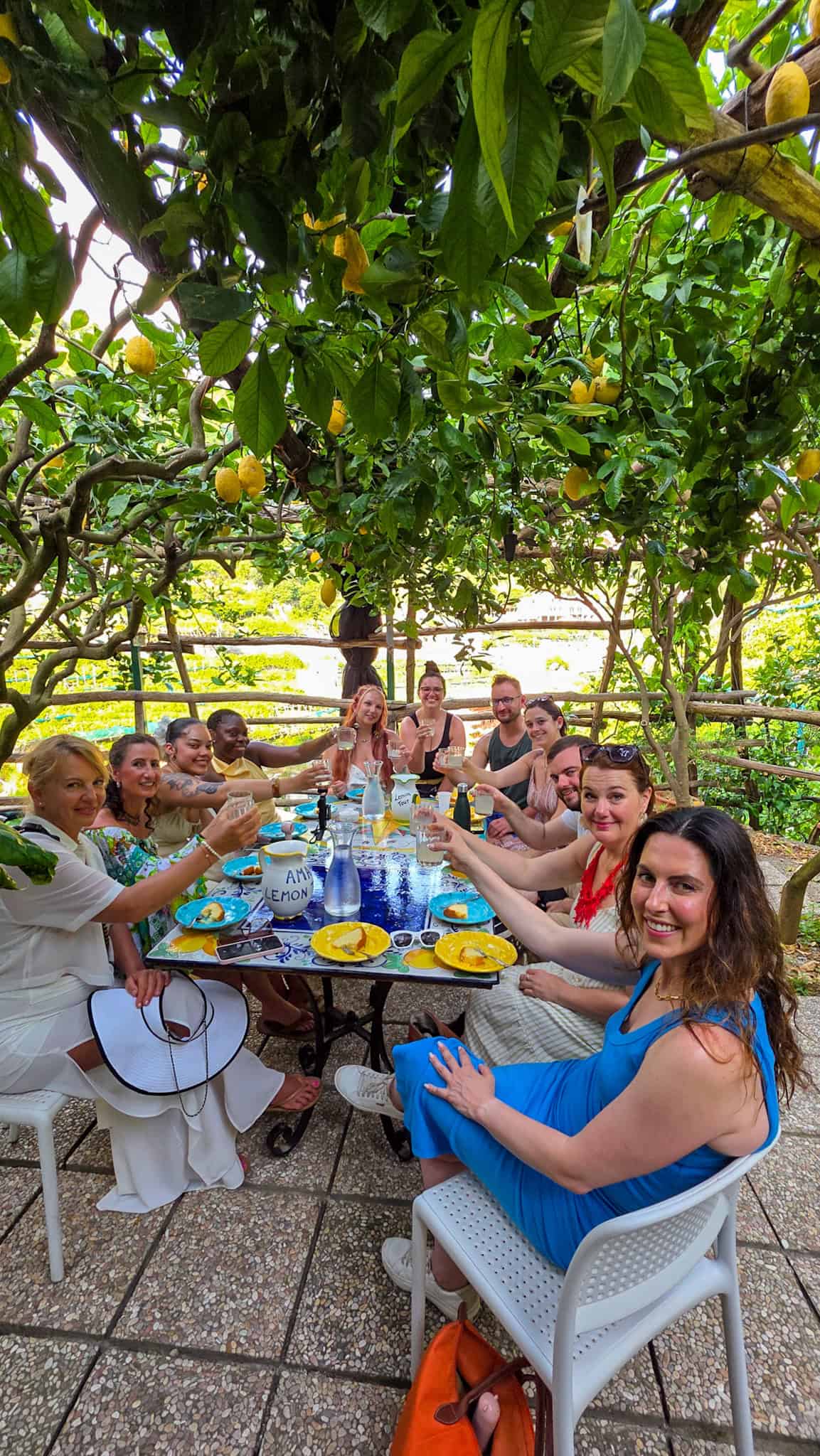 group limoncello tasting at a lemon farm in amalfi