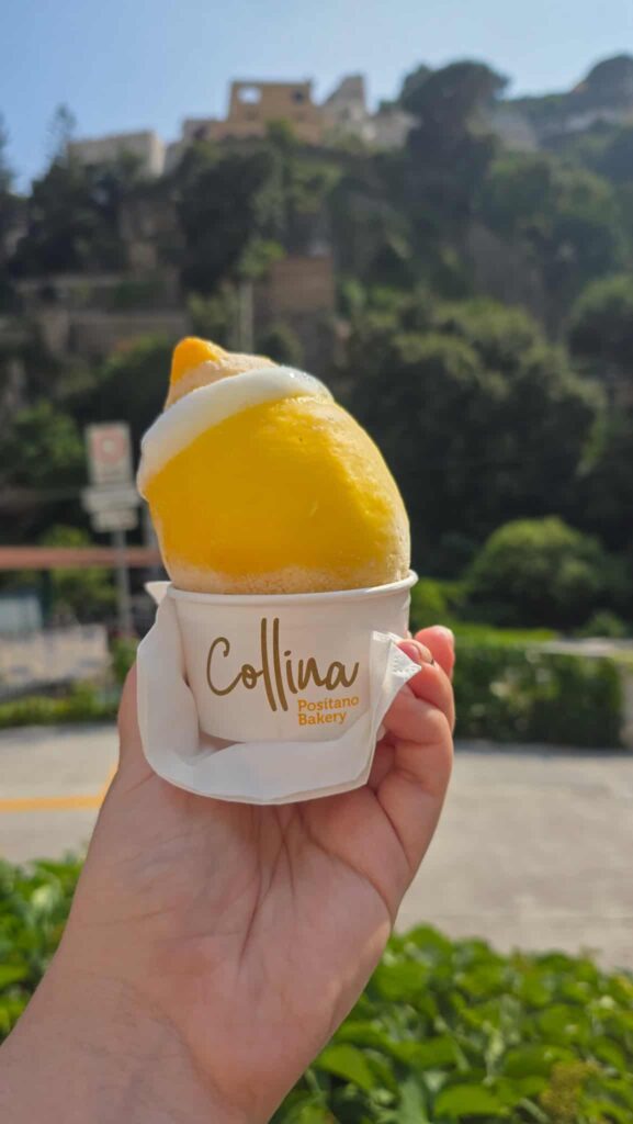 lemon sorbet in a lemon in positano