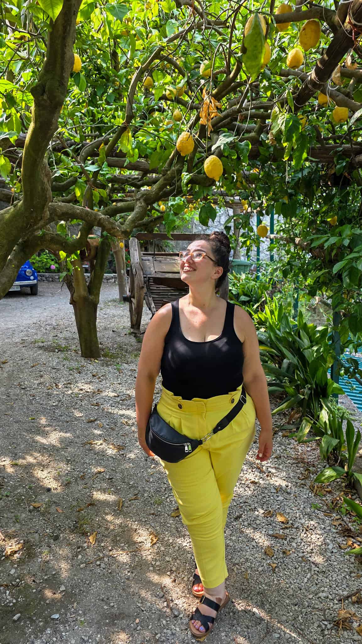 the author and lemon trees at a lemon farm in amalfi