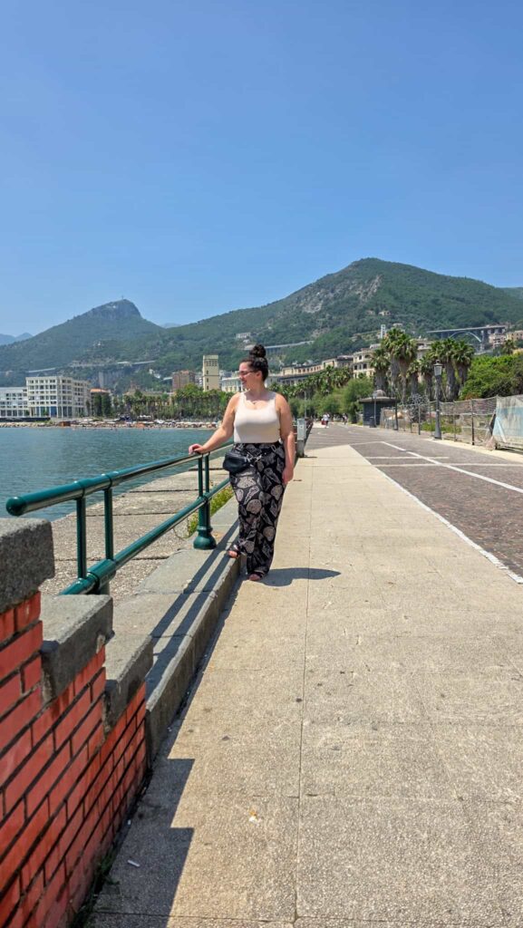 the author on a boardwalk in salerno