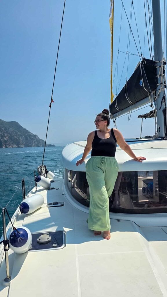 the author on a boat on the amalfi coast sailing trip