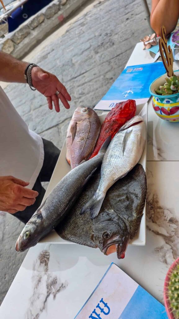 fish of the day at a restaurant in ischia