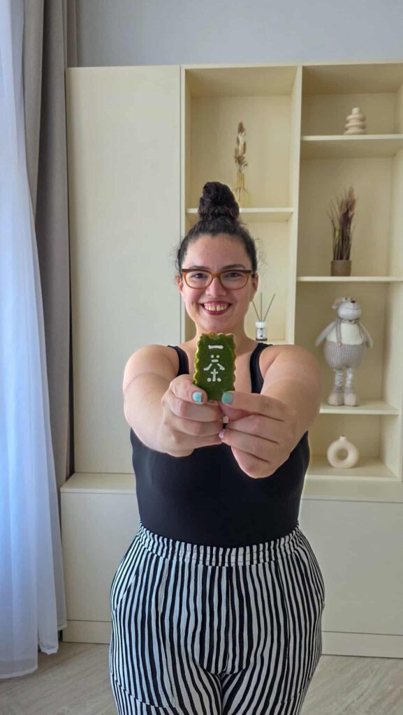 the author holding a Japanese snack from the sakuraco box