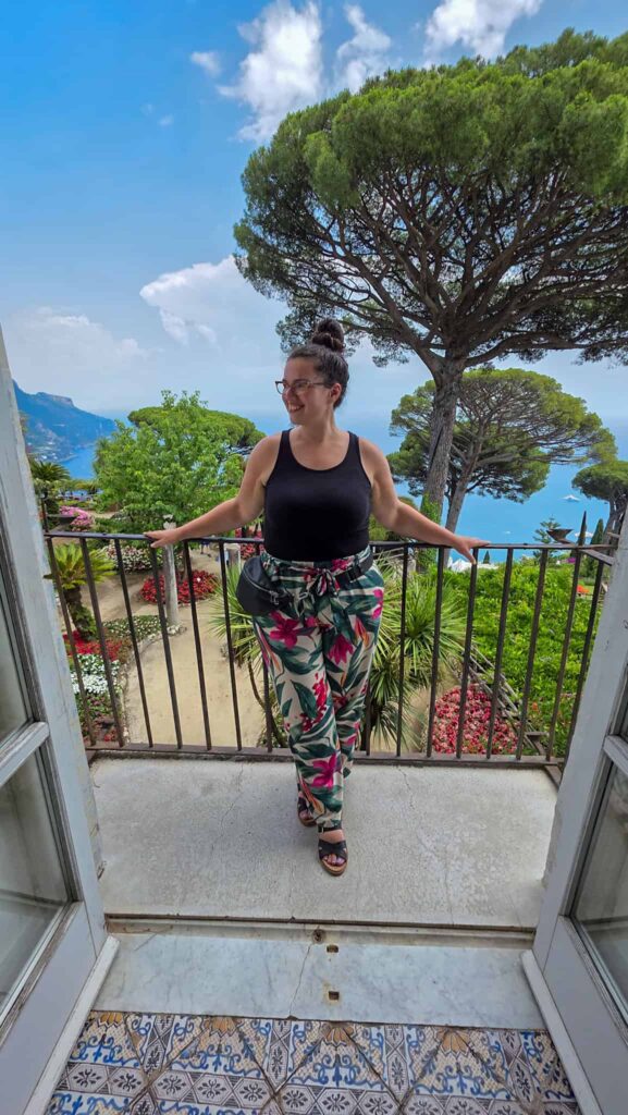 the author on a balcony at villa rufolo