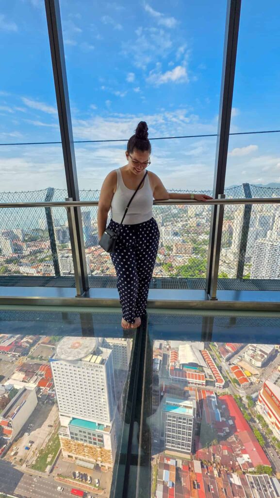 the author on the 65th floor of the top penang as part of the Rainbow Skywalk Penang review
