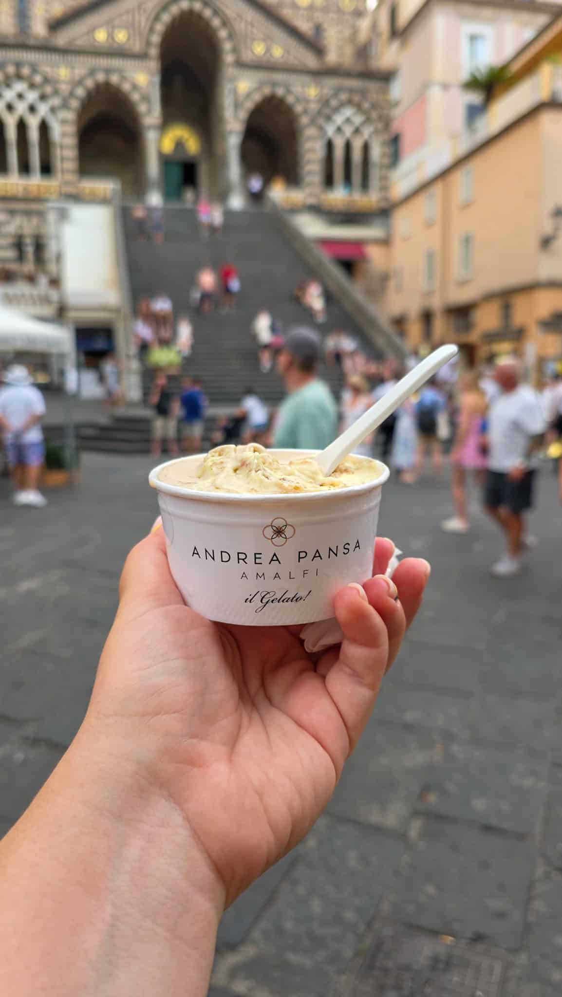 a cup of gelato from andrea pansa in amalfi
