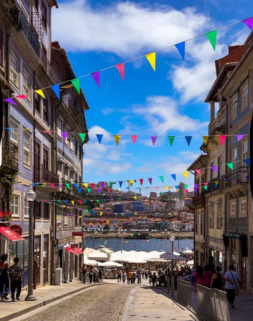 a street in ribeira district in porto
