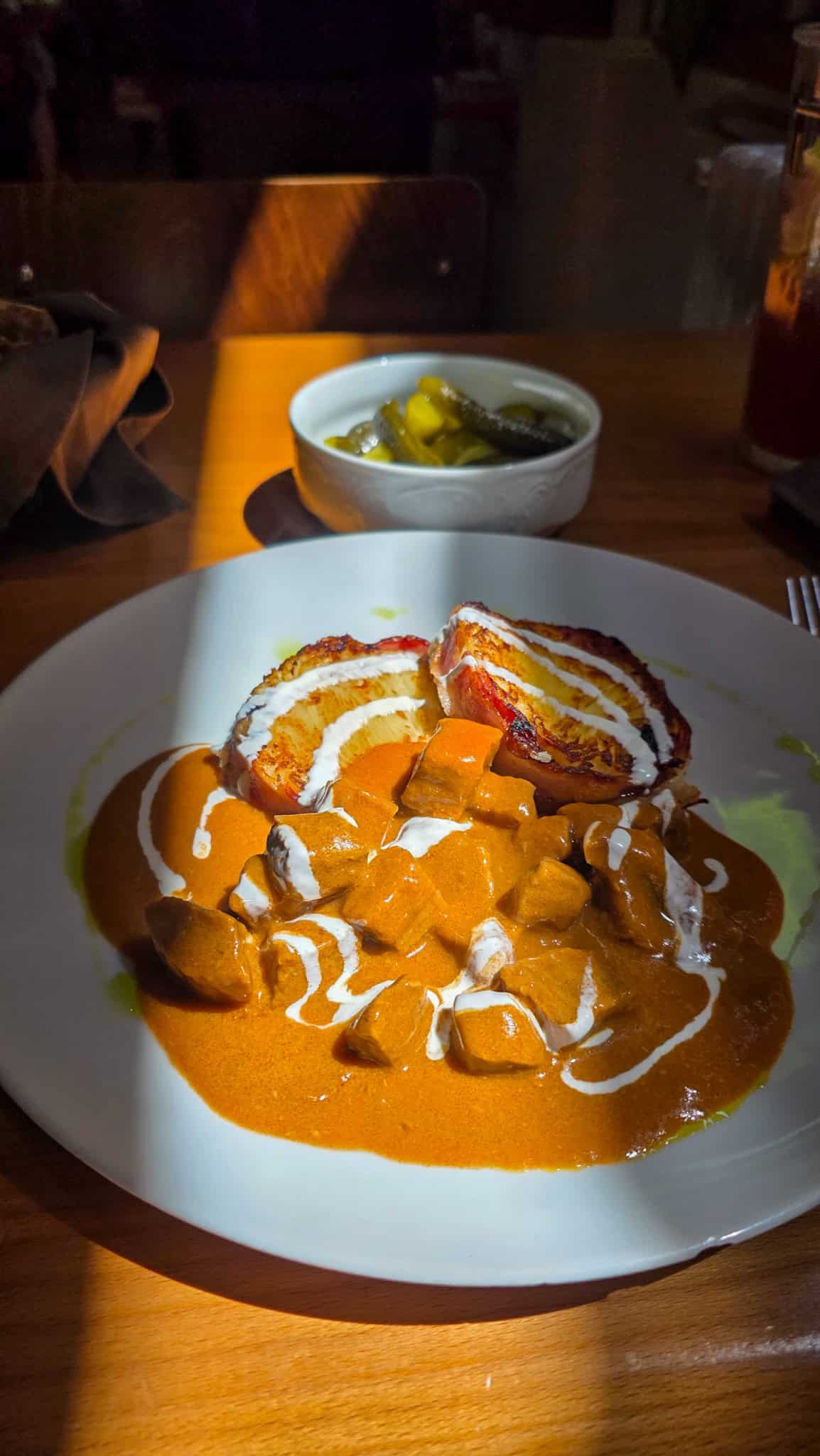 a plate of veal paprikash at getto gulyas restaurant in budapest