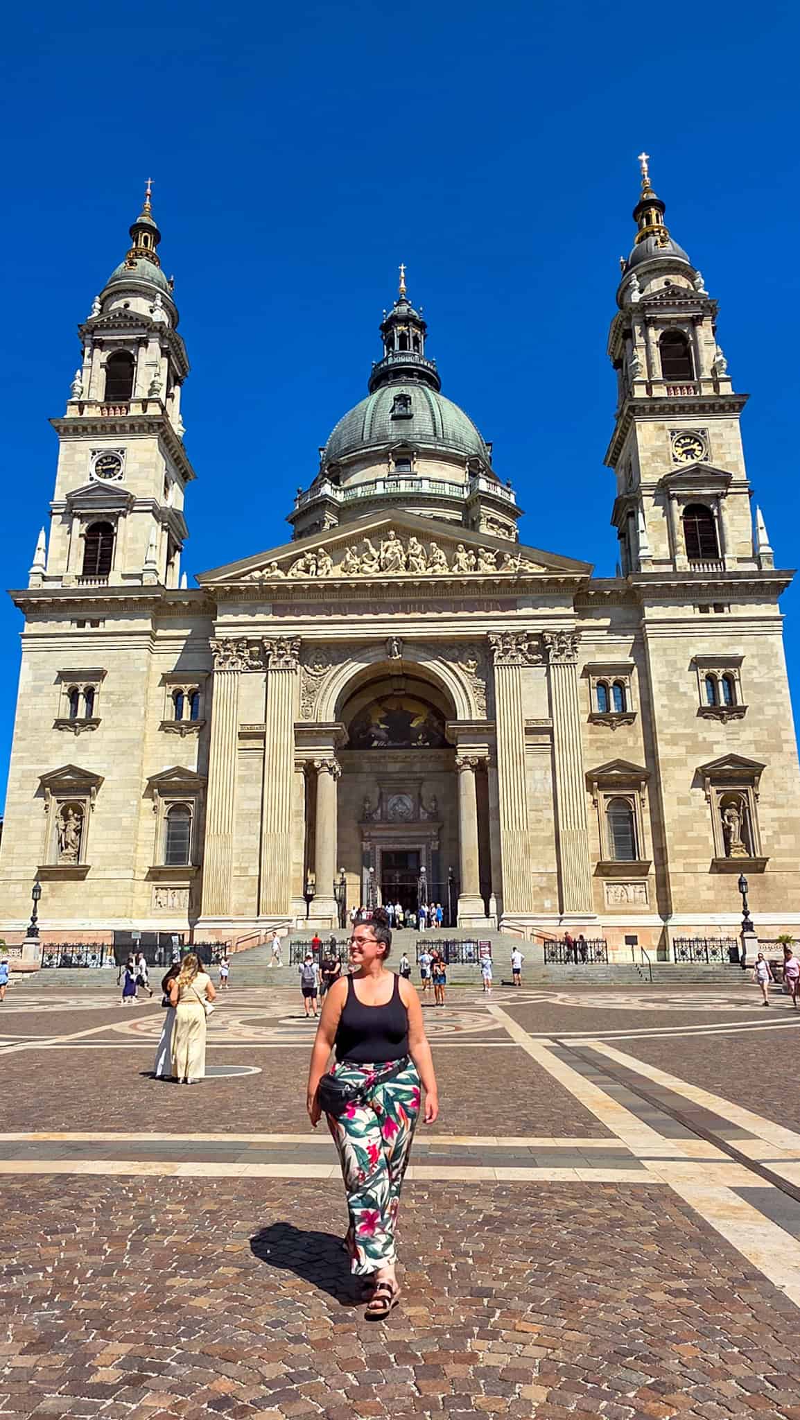 the author in front of st stephen's basilica in budapest