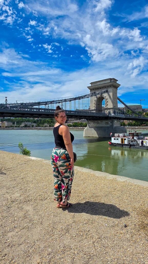 the author in front of the szechenyi chain bridge