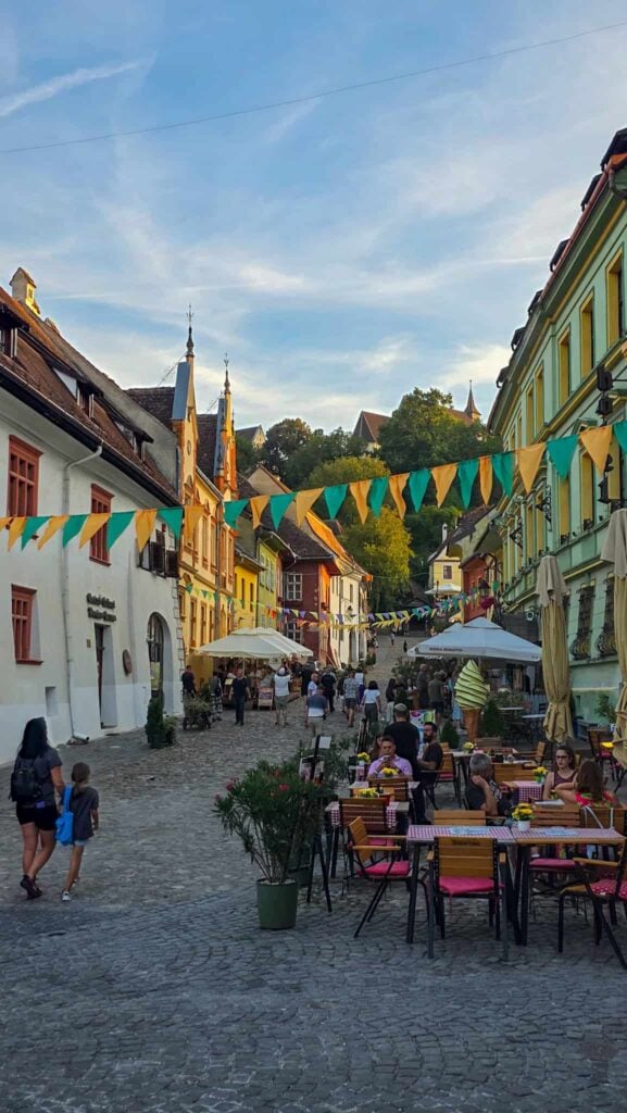 a colorful street in sighisoara