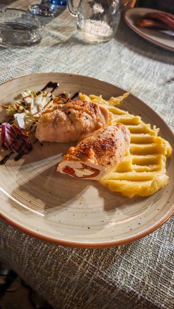 a plate of food at the restaurant of hotel sighisoara