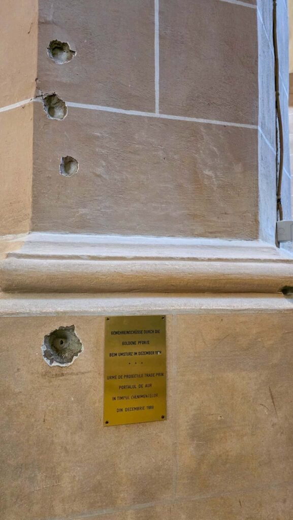 bullet marks from the 1989 romanian revolution in the black church in brasov