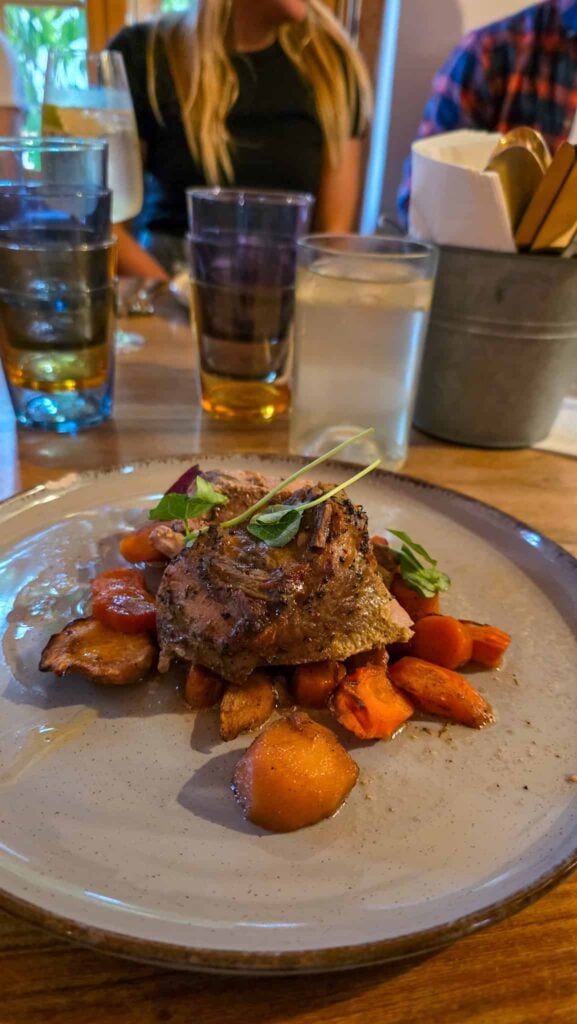 pork with vegetables at viscri 32 restaurant