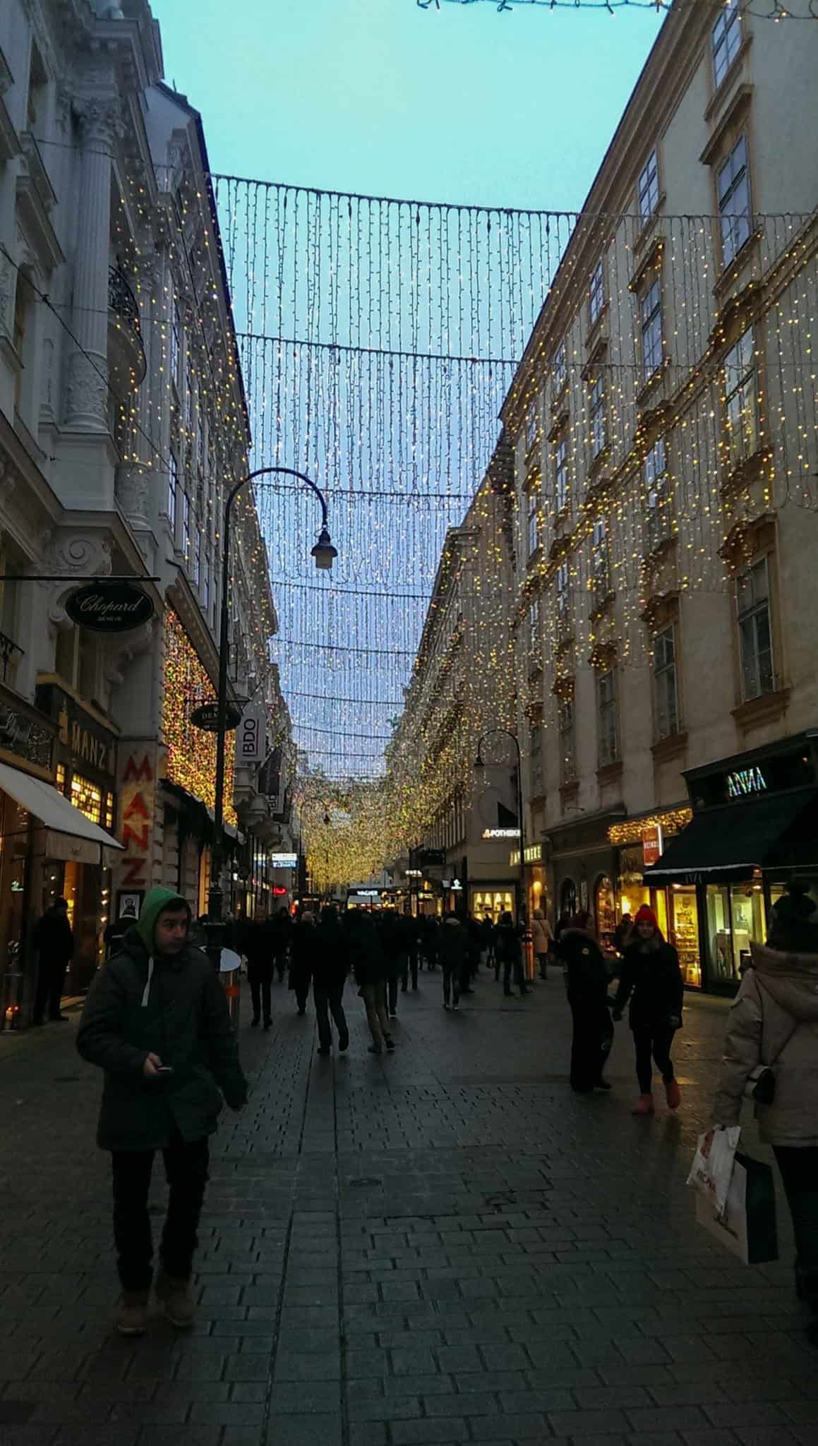 street in vienna decorated with christmas lights
