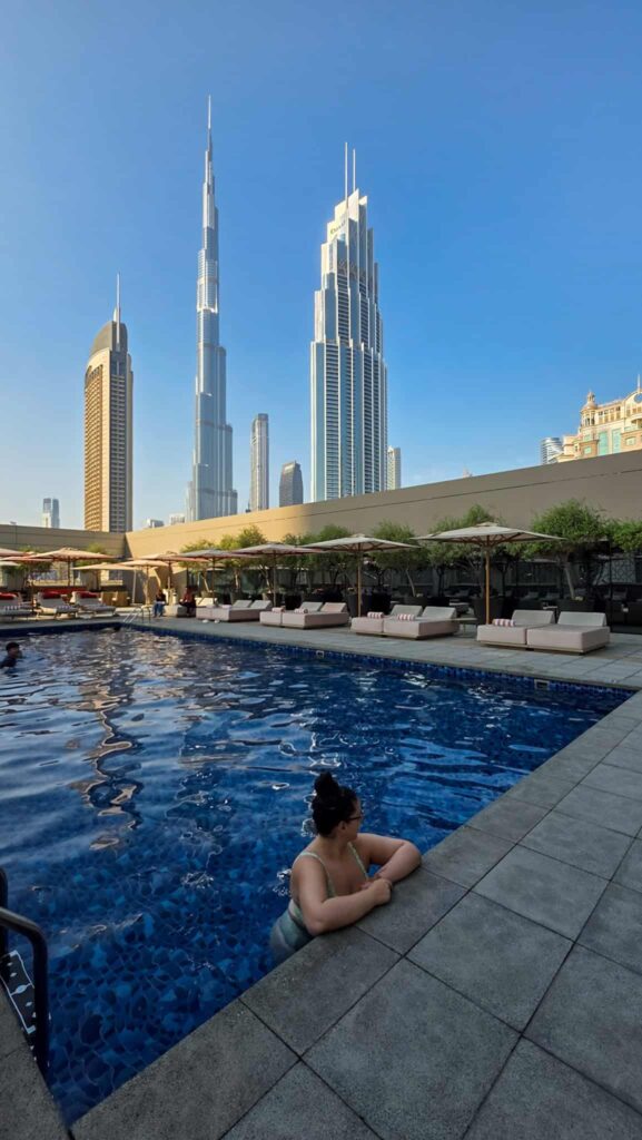 the author in the pool at rove downtown dubai