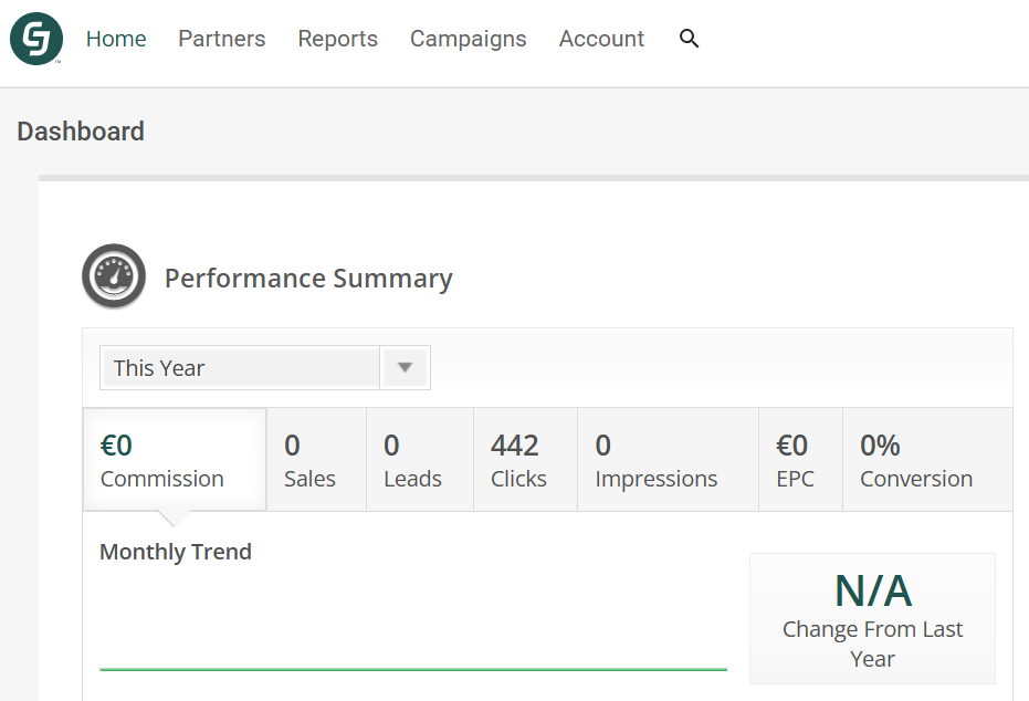CJ dashboard as part of the stay22 vs booking.com affiliate comparison