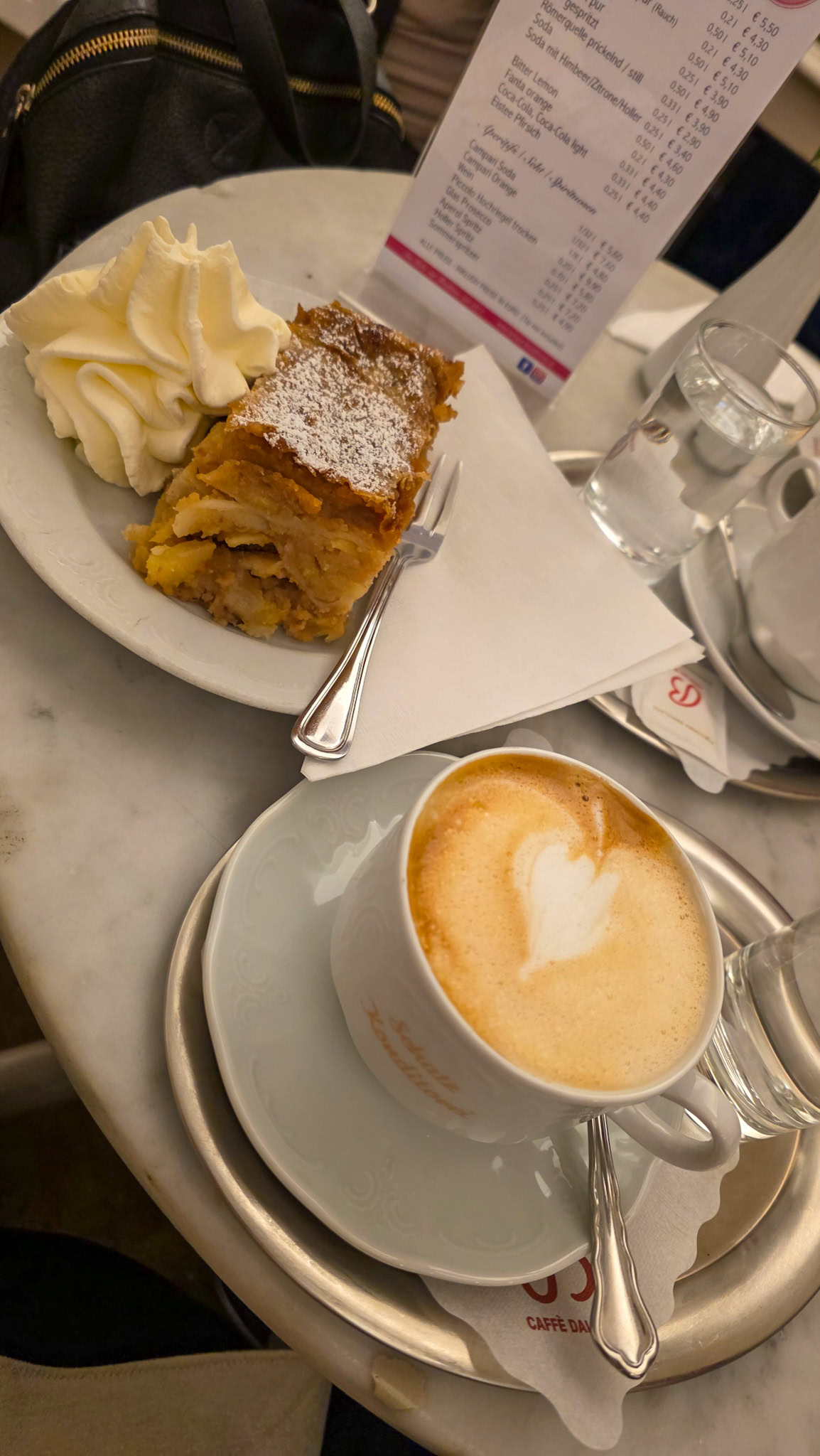 coffee and apple strudel at a cafe in salzburg