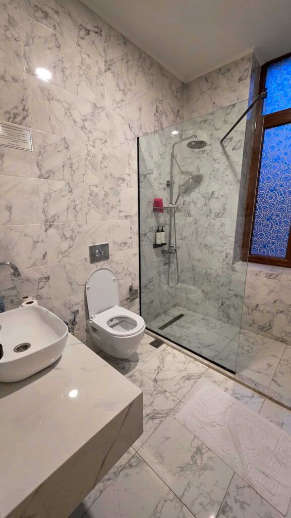 bathroom at boutique hotel manufactura in tbilisi