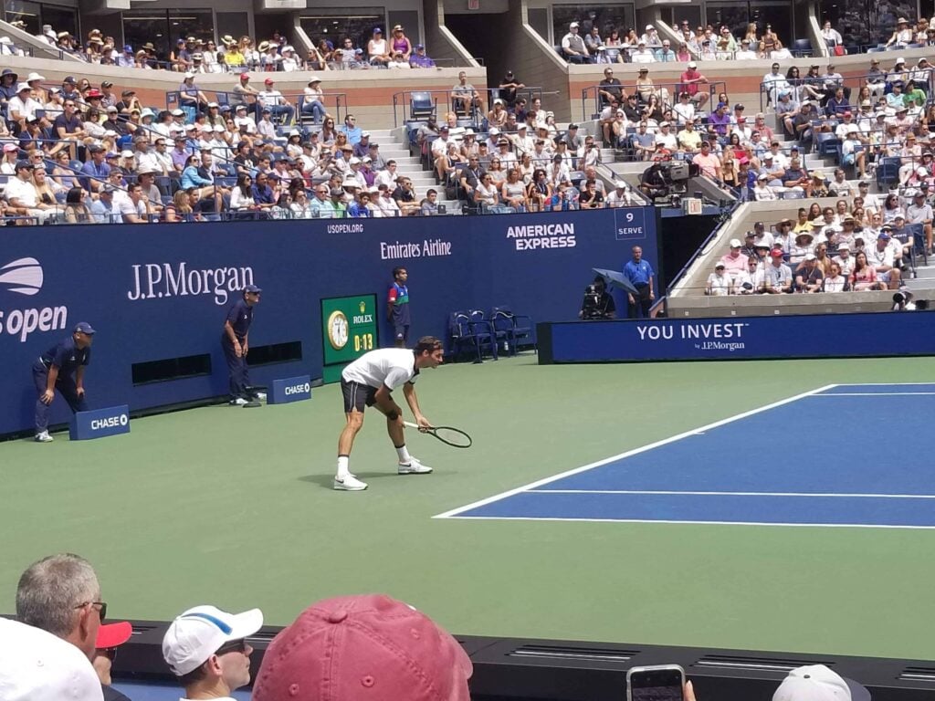 roger federer playing at the us open tennis tournament