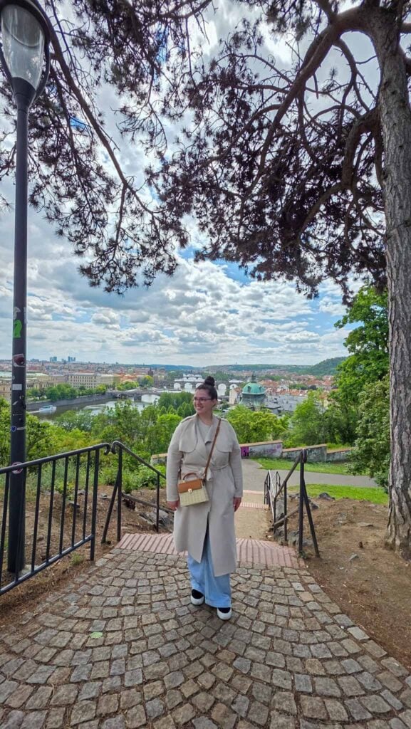 the author and the view of prague from hanavsky pavilon