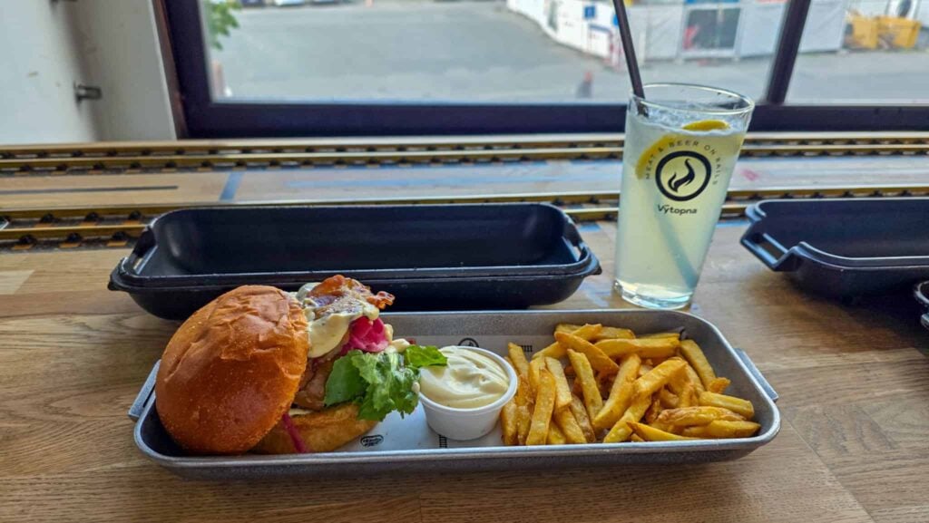 burger at Výtopna Railway Restaurant in prague