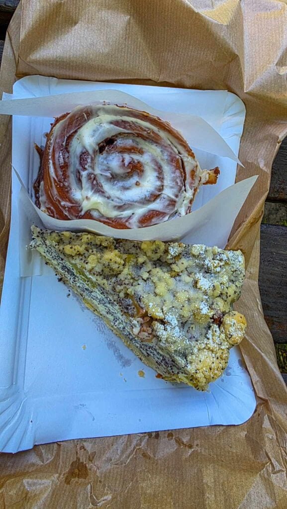 cinnamon roll and poppy seed rhubarb cheesecake from kus kolache in prague