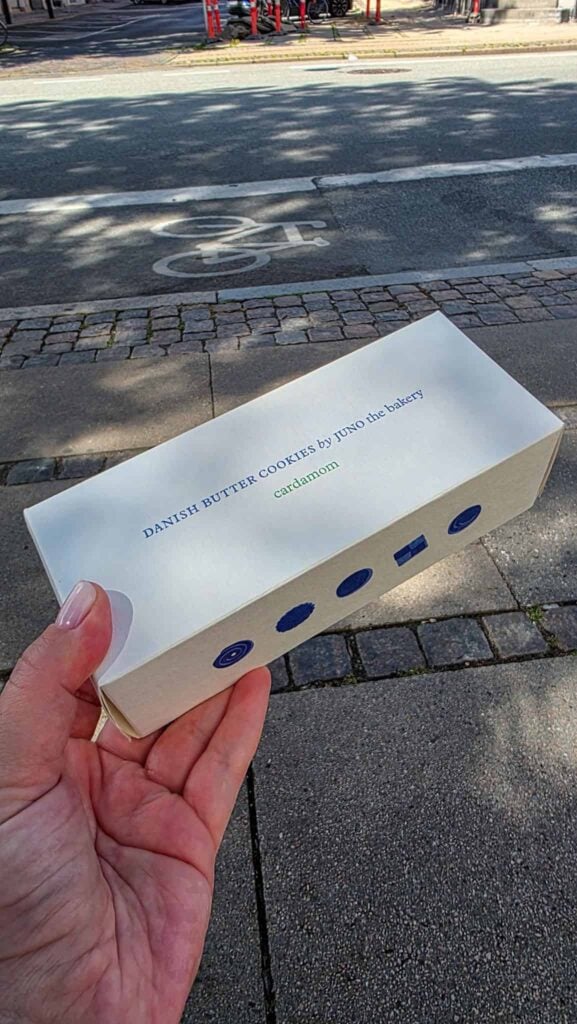 box of butter cookies from Juno the Bakery in Copenhagen