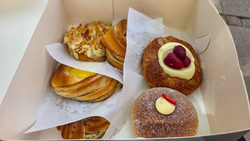 box of pastries from Juno the Bakery, the best pastries in Copenhagen