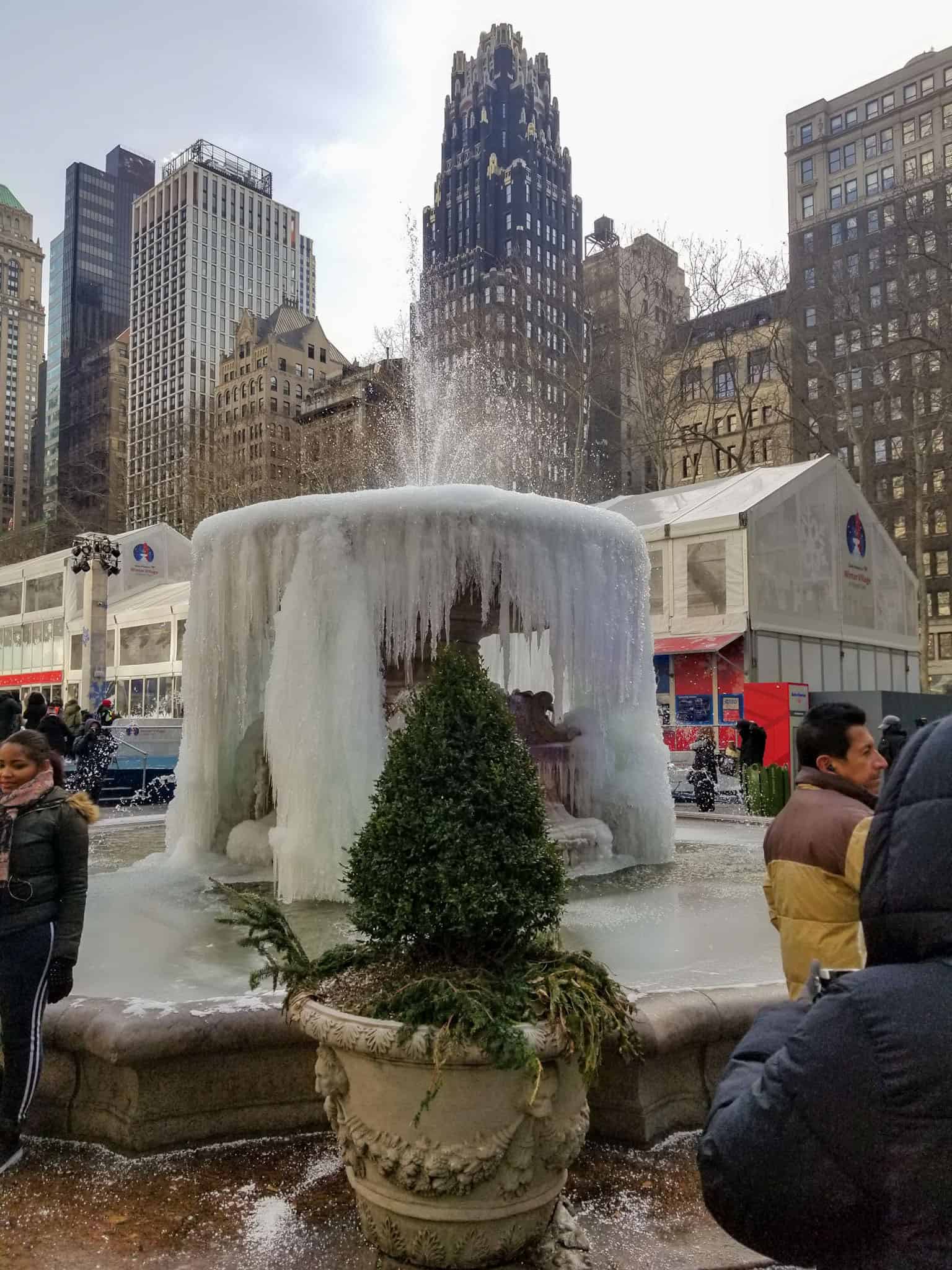 frozen fountain in bryant park