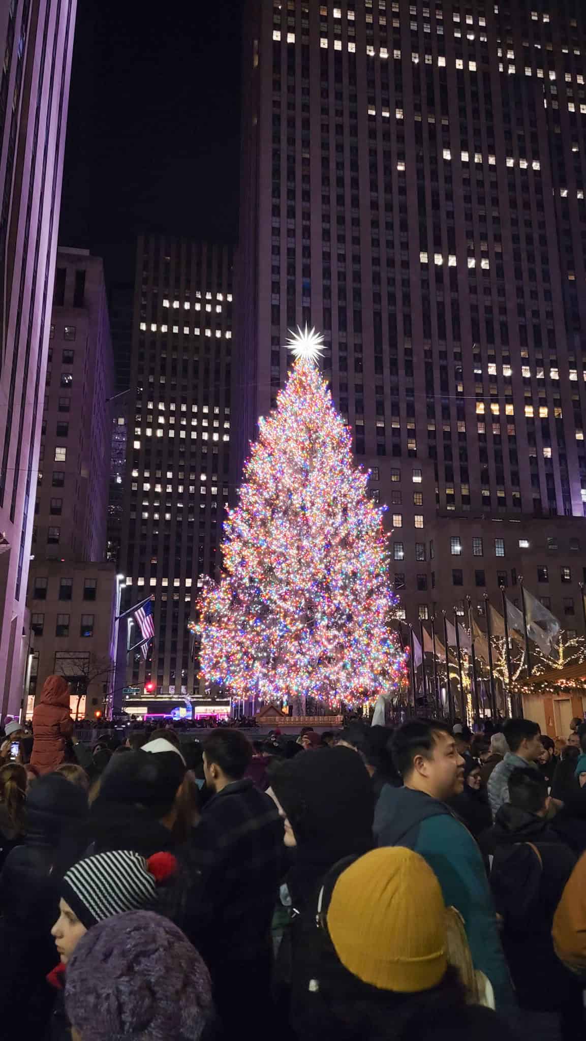 people and the rockefeller center christmas tree