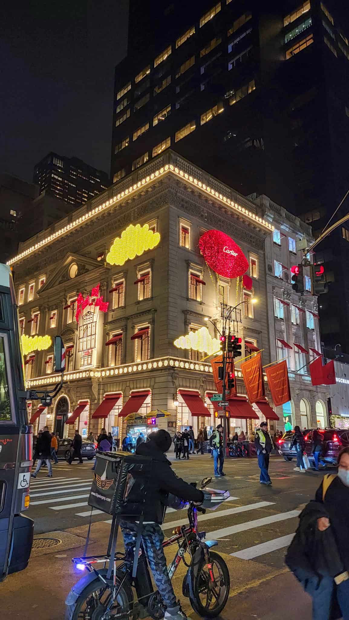 the Cartier building decorated for Chsitmas in NYC